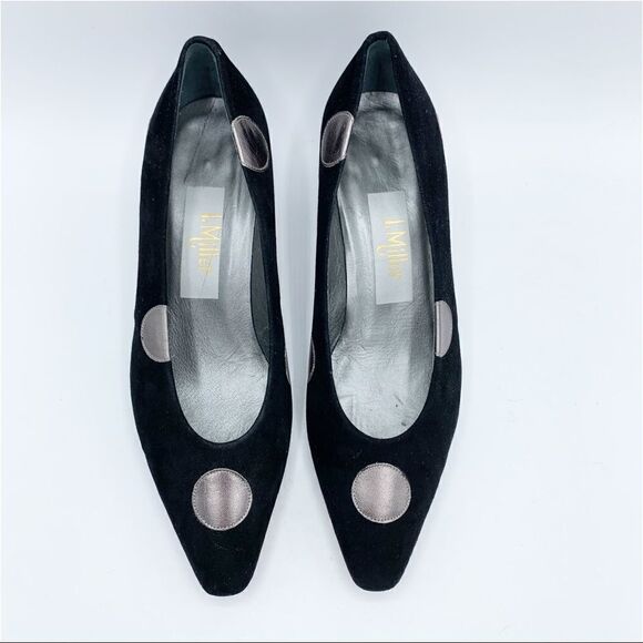 Vintage Vibe I. Miller Black Suede Low‎ Pumps w/Metallic Dots - Picture 5 of 15